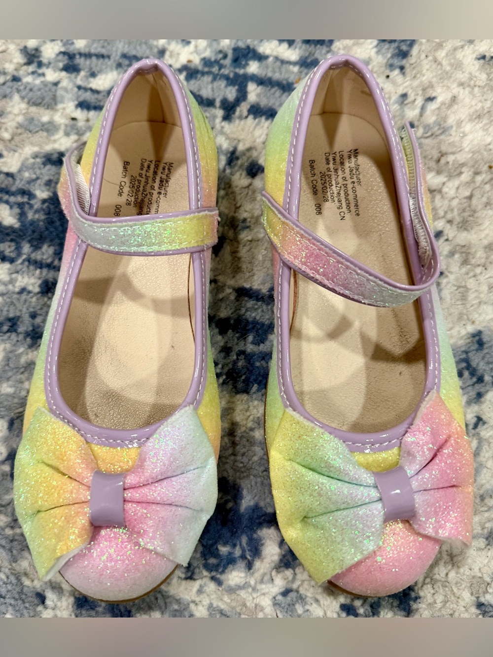 Girls' Pastel Rainbow Glitter Mary Jane Dress Shoes with Bow
